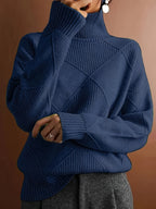 Women's Relaxed High Neck Jumper with Diamond Knit Pattern