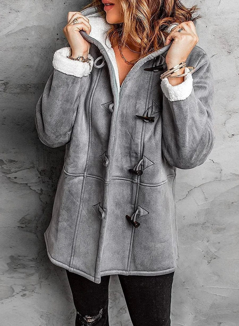 Women's Roomy Toggle-Fastening Duffle Coat with Lined Hood - Grey
