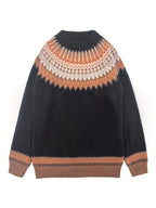 Women's Warm Jacquard Chunky Knit Jumper with Crew Neck