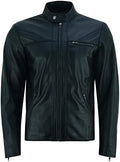 Men's Waist-Length Soft Lambskin Racer Jacket with Zipped Pockets - Black