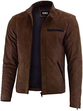 Men's Waist-Length Soft Lambskin Racer Jacket with Zipped Pockets - Dark Brown