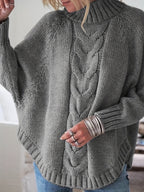Women's Funnel Neck Thick-Knit Jumper with Cable Stitching