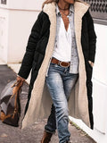 Women's Hooded Reversible Sherpa Coat with Quilted Padded Side - Black