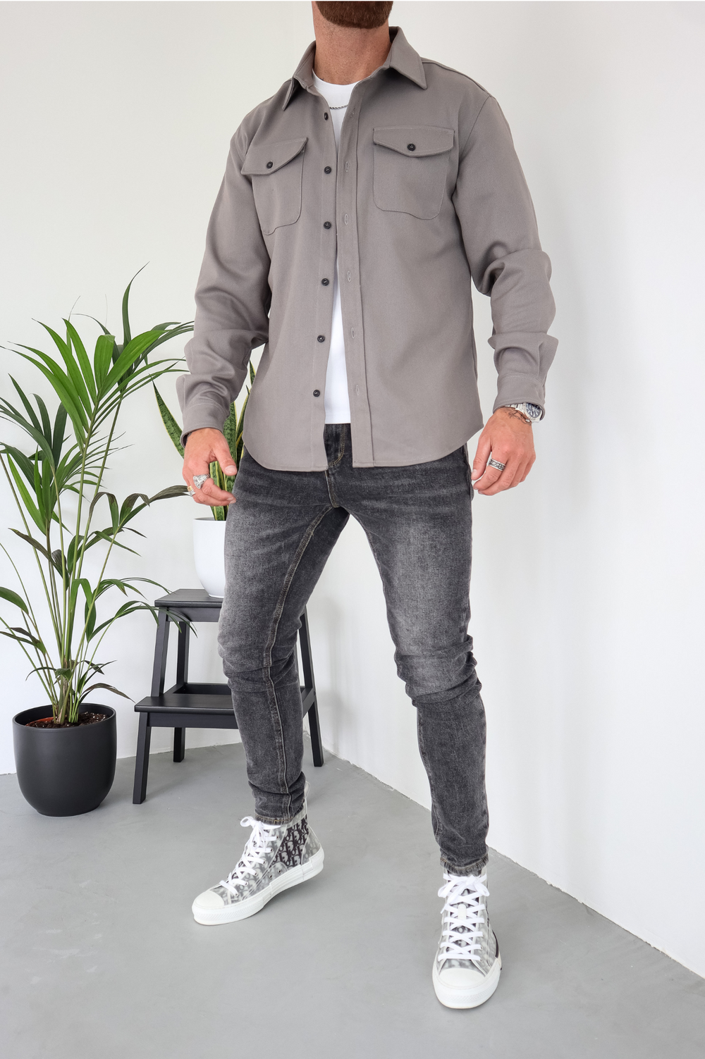 Men's Between-Seasons Shirt Jacket with Button Chest Pockets