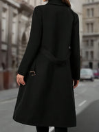 Women's Clean-Lined Double-Breasted Long Coat with Deep Pockets