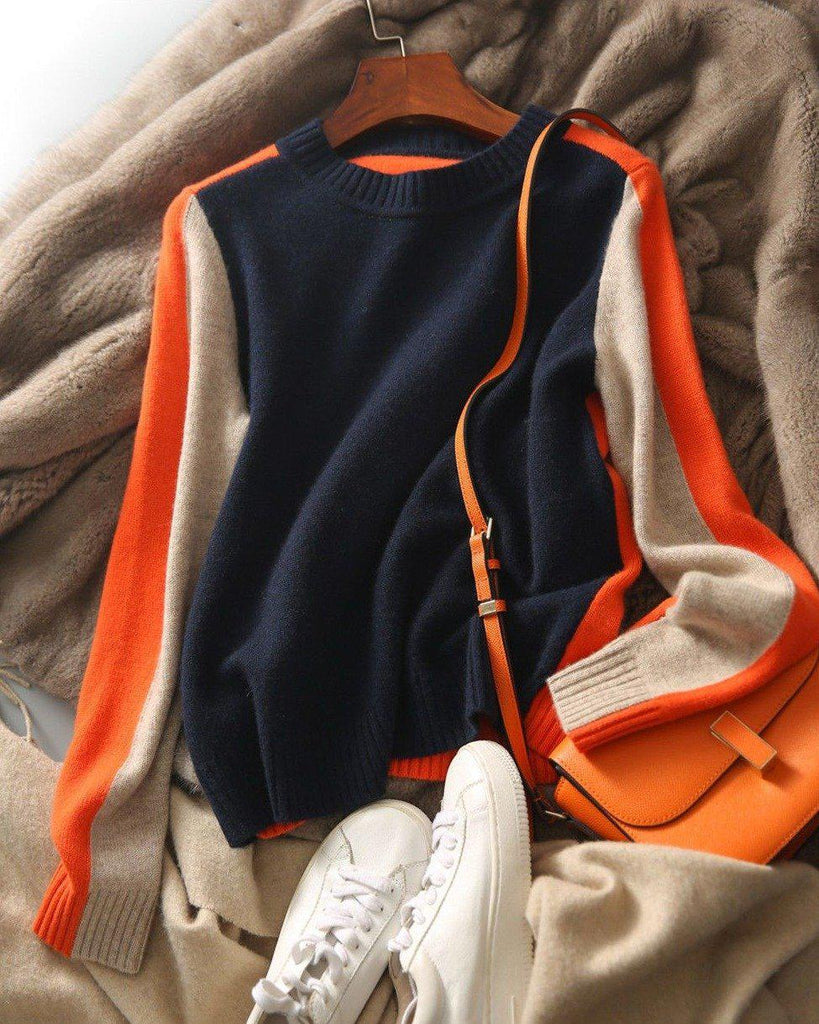 Women's Slim-Fit Cotton Jumper with Bold Block Stripes