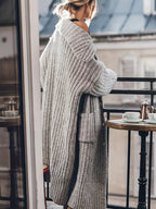 Women's Open-Front Rib-Knit Longline Cardigan with Roomy Sleeves