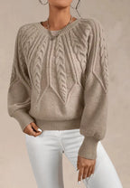 Women's Relaxed Cable-Knit Jumper with Balloon Sleeves