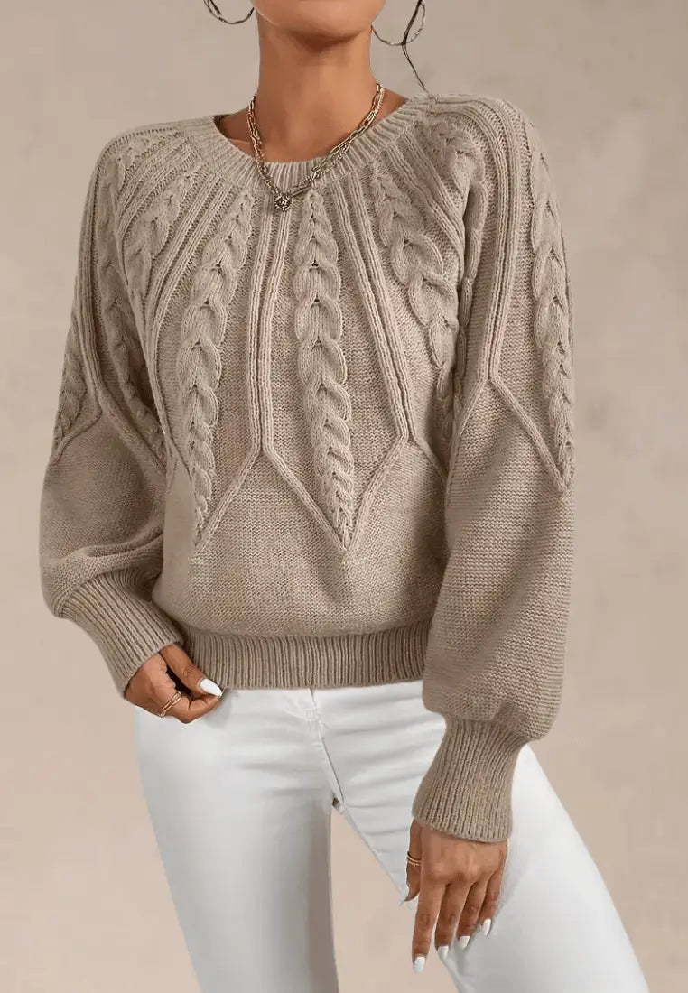 Women's Relaxed Cable-Knit Jumper with Balloon Sleeves