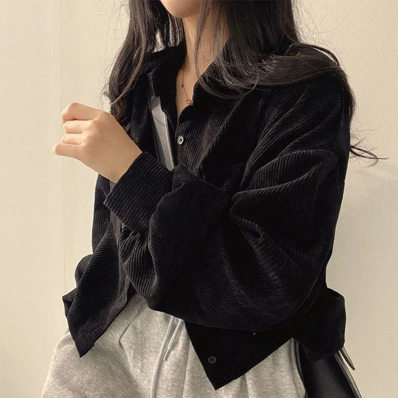 Women's Relaxed Pointed-Collar Corduroy Overshirt