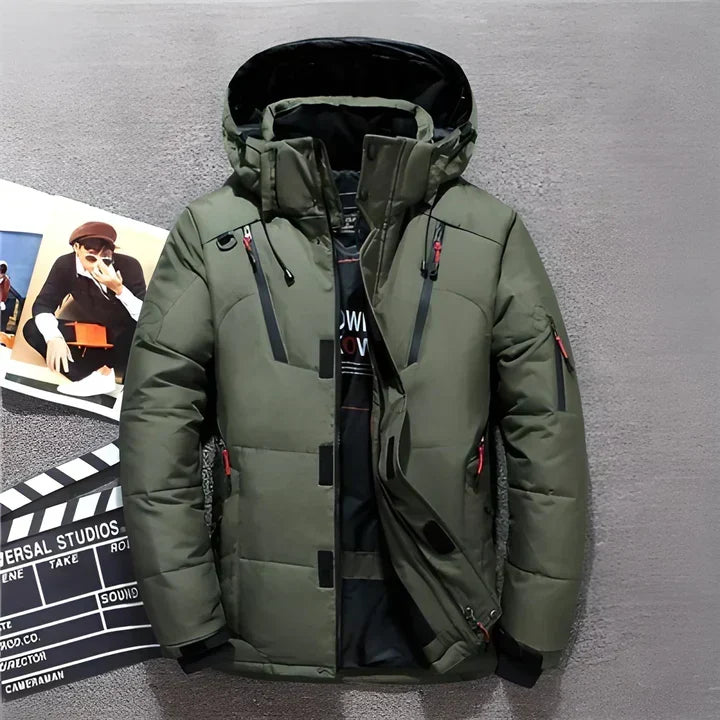 Men's Insulated Down Puffer Jacket for Winter Commutes - Olive Green