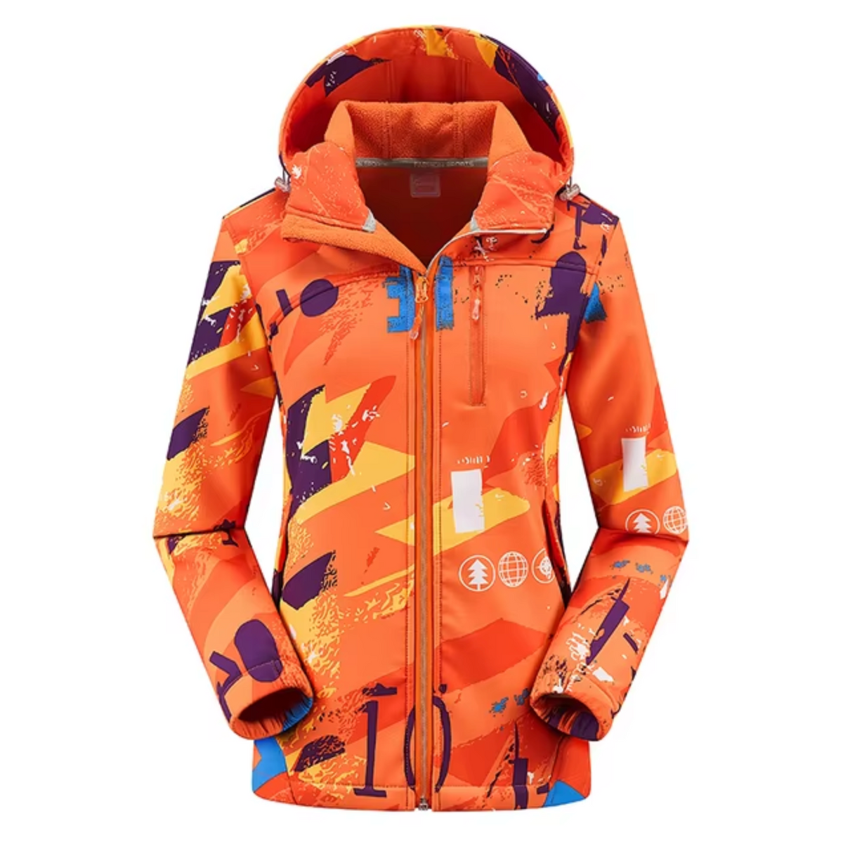 Women's Bold-Print Thermal Softshell Jacket for Hill Walks - Orange