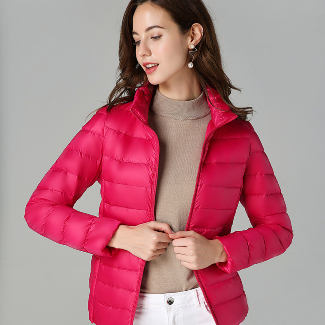 Women's Breathable Feather-Fill Raincoat that Packs into a Pouch - Dark Pink