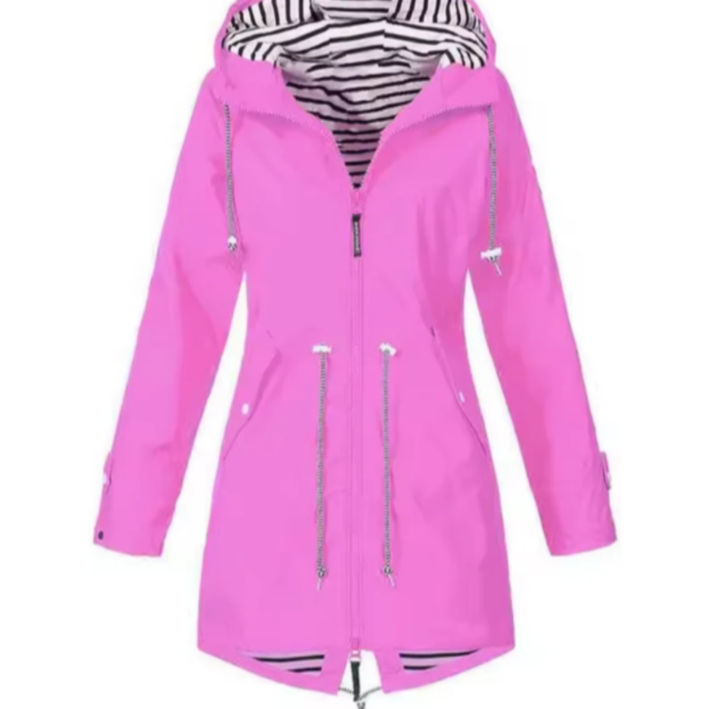 Women's Drawcord-Hood Weatherproof Cagoule with Zip Pockets - Pink
