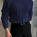 Men's Raised Cable Crew Neck Jumper for Office Layering - Navy
