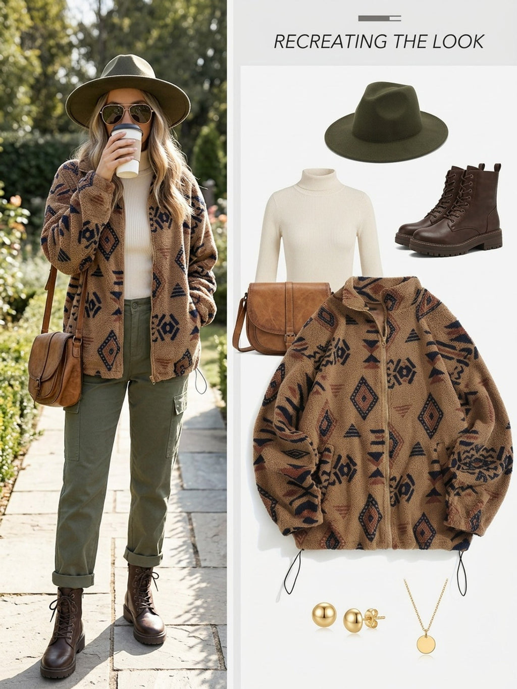Women's All-Over Pattern Plush Jacket with Relaxed Fit and Zip