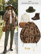 Women's All-Over Pattern Plush Jacket with Relaxed Fit and Zip
