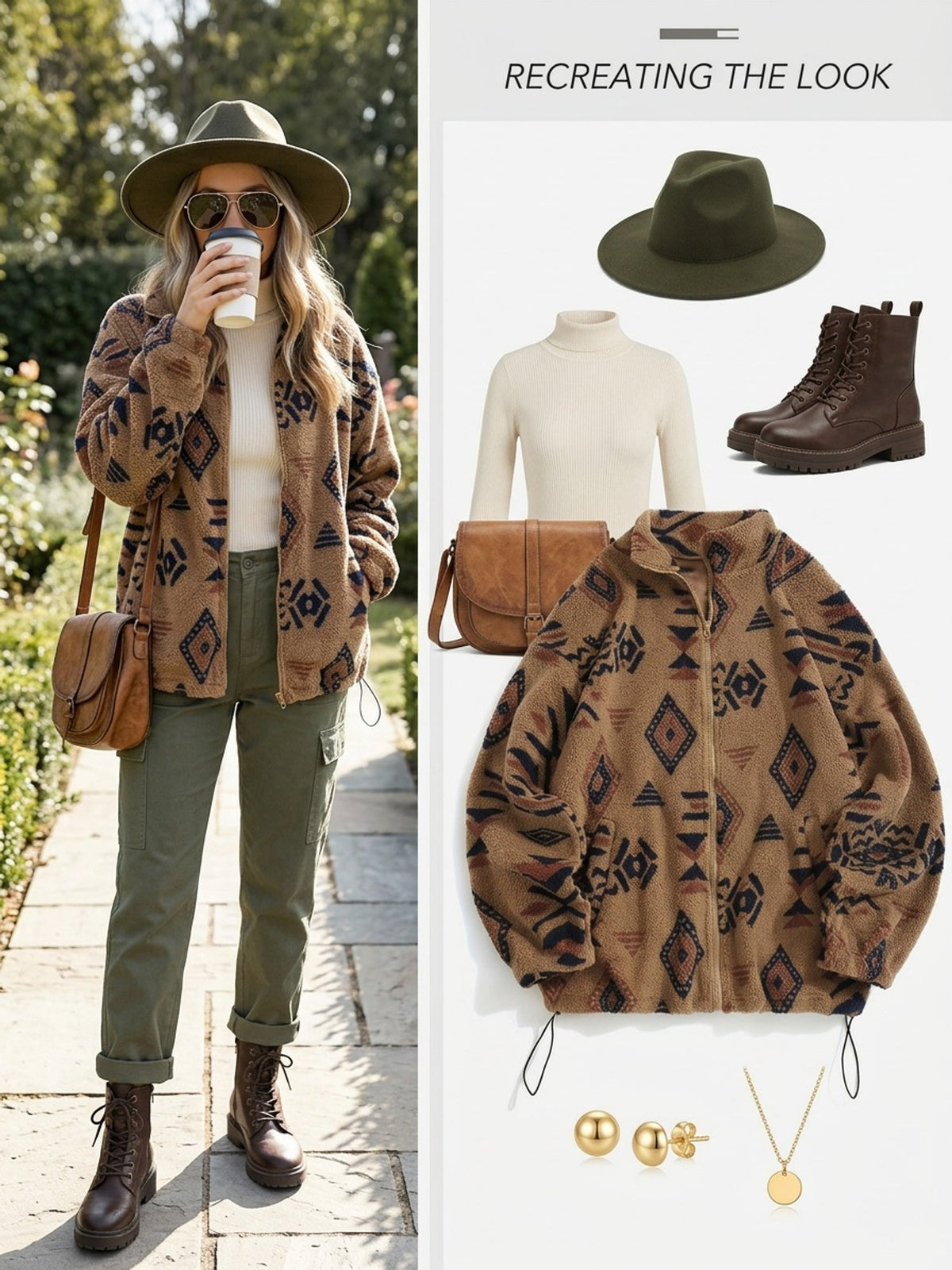 Women's All-Over Pattern Plush Jacket with Relaxed Fit and Zip