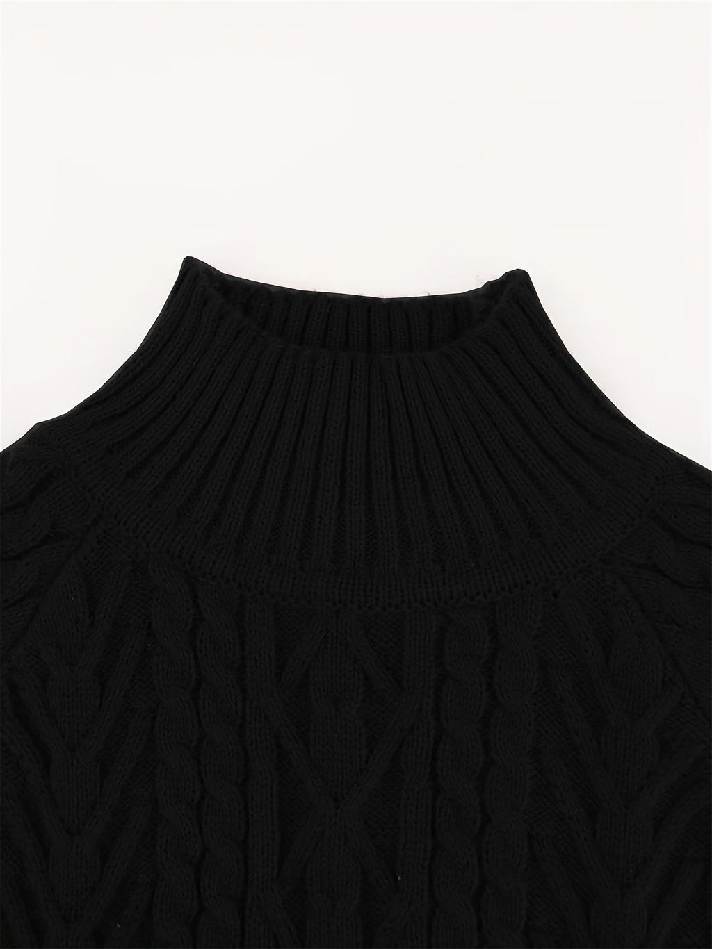 Women's Cable-Knit Mock Neck Jumper for Spring and Autumn