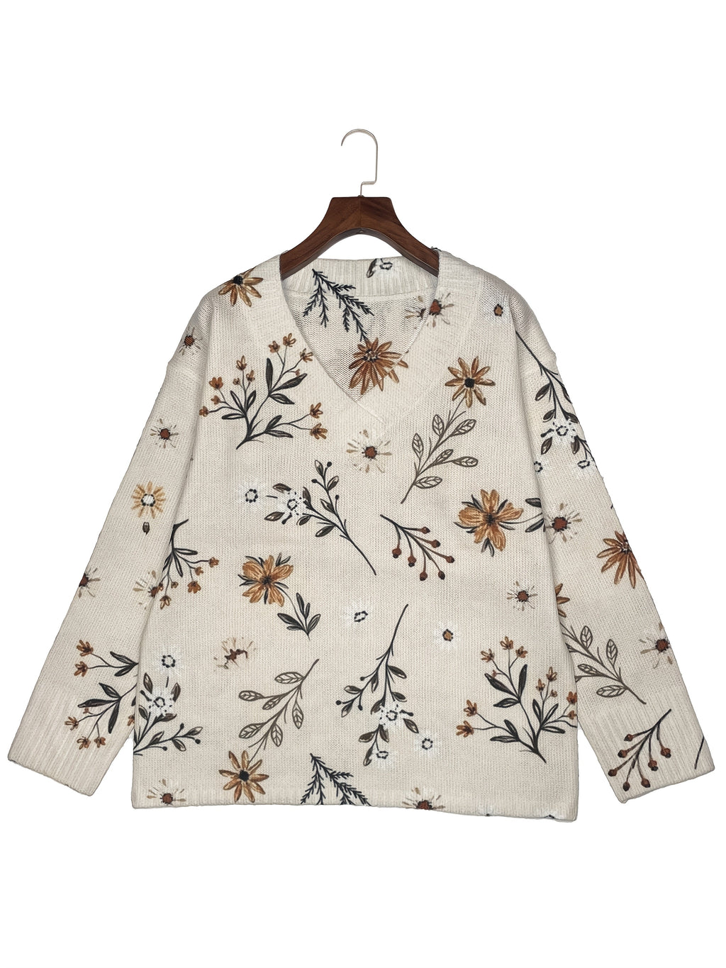 Women's Relaxed Floral V-Neck Jumper for Light Layering