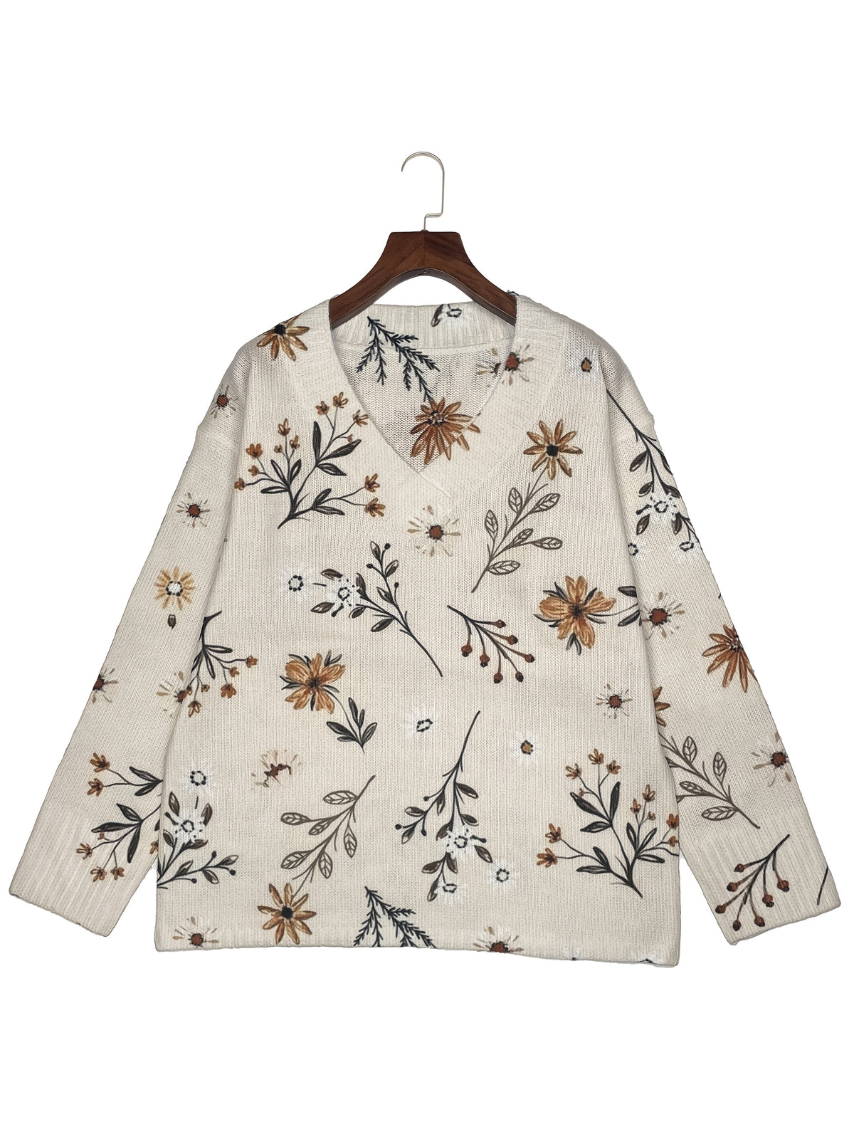 Women's Relaxed Floral V-Neck Jumper for Light Layering