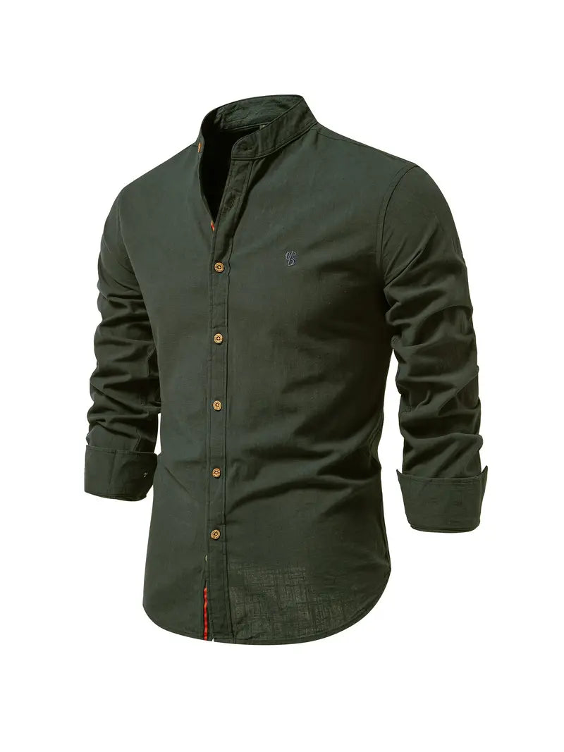 Men's Slim-Cut Desk-to-Dinner Shirt with Long Sleeves - Dark Green