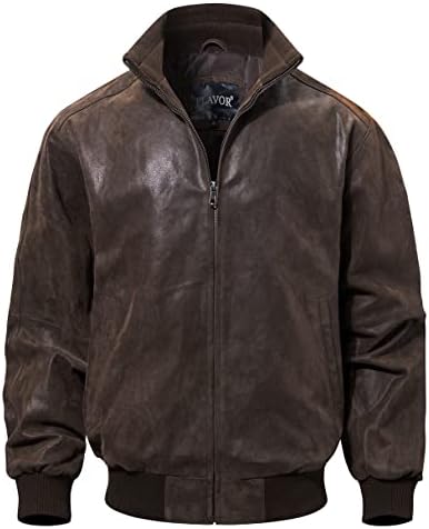 Men's Relaxed-Fit Real Leather Bomber with Raised Collar - Dark Brown