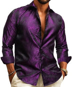 Men's Paisley Jacquard Party Shirt with Silk-Style Finish - Purple