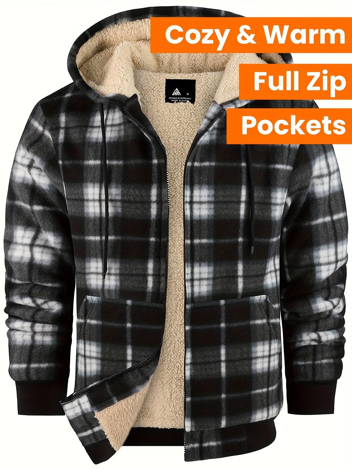Men's Easy-Fit Hooded Jacket with Plush Lining and Front Pockets