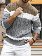 Men's Contrast-Panel Cable Knit Jumper