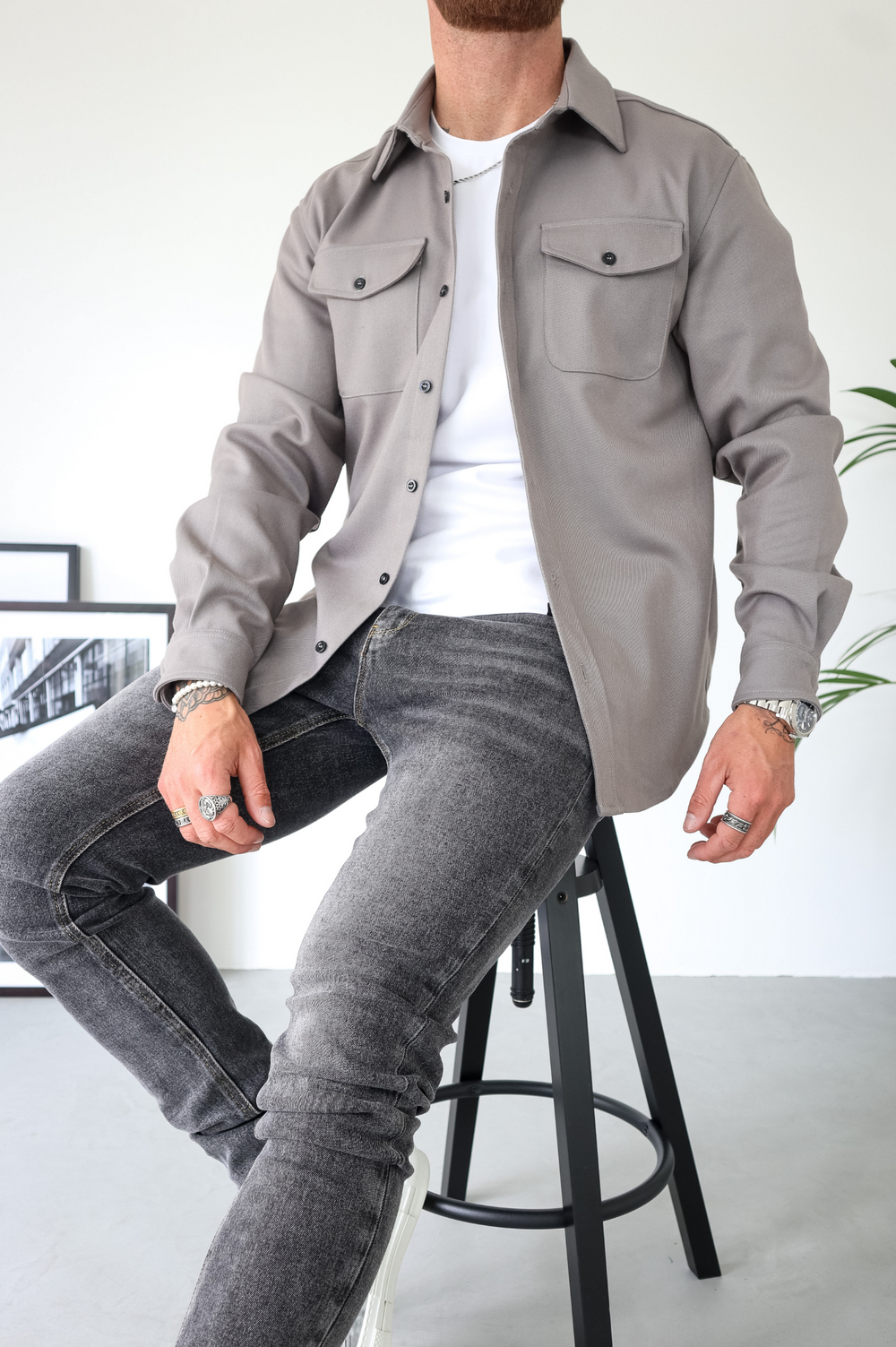 Men's Between-Seasons Shirt Jacket with Button Chest Pockets - Grey
