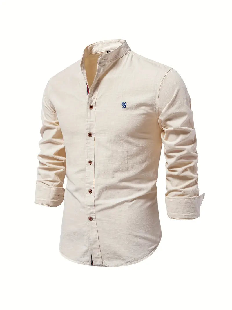 Men's Slim-Cut Desk-to-Dinner Shirt with Long Sleeves - Beige