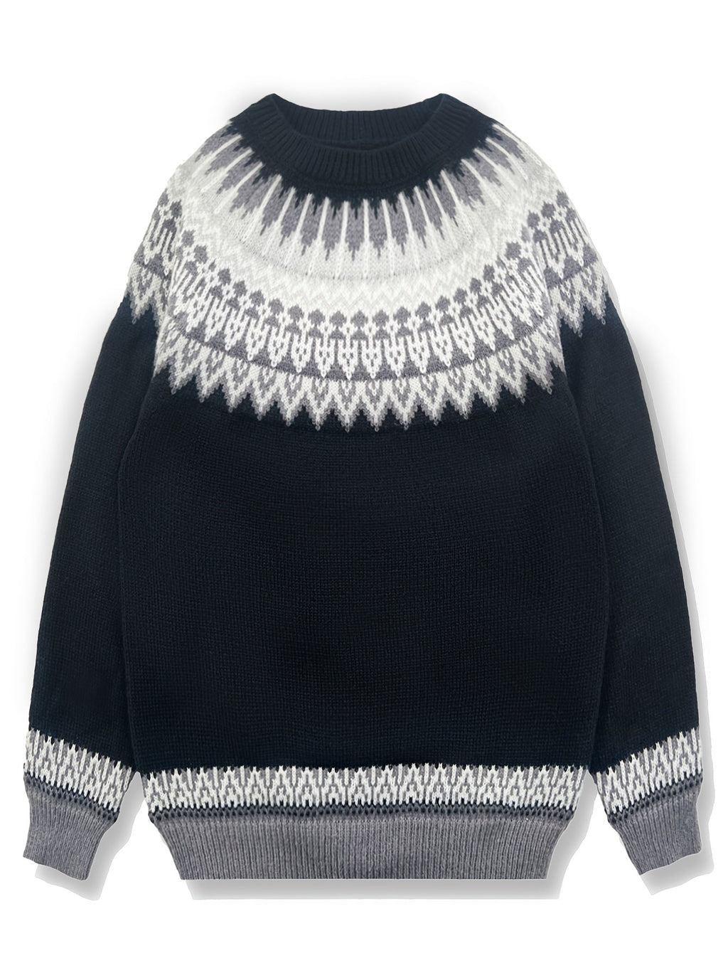 Women's Warm Jacquard Chunky Knit Jumper with Crew Neck