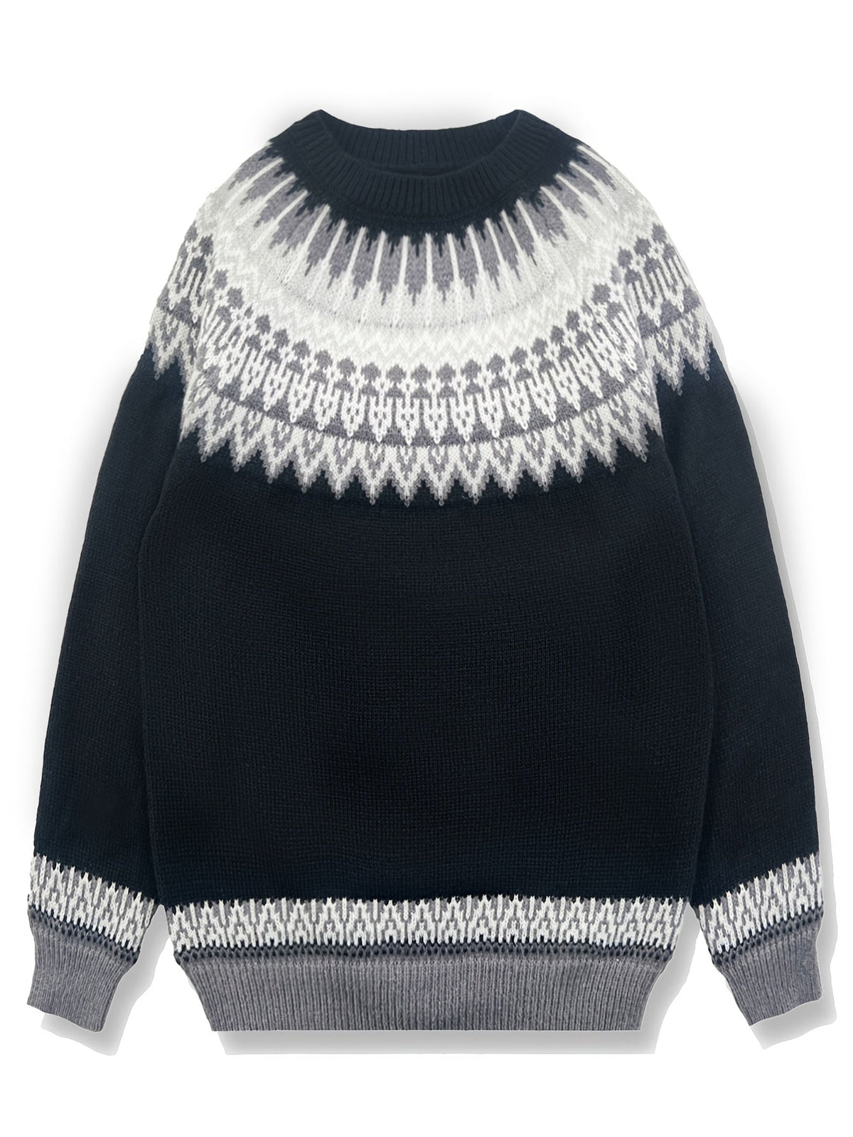 Women's Warm Jacquard Chunky Knit Jumper with Crew Neck