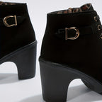 Women's Lace-Front Zip-Side Ankle Boots with Raised Block Heel