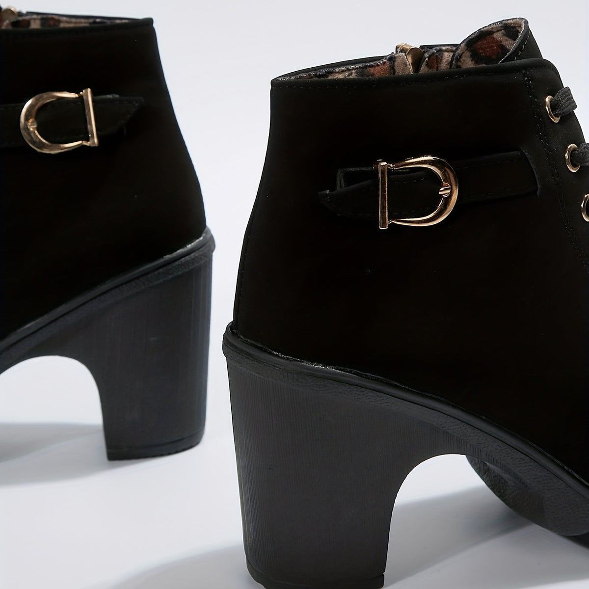 Women's Lace-Front Zip-Side Ankle Boots with Raised Block Heel