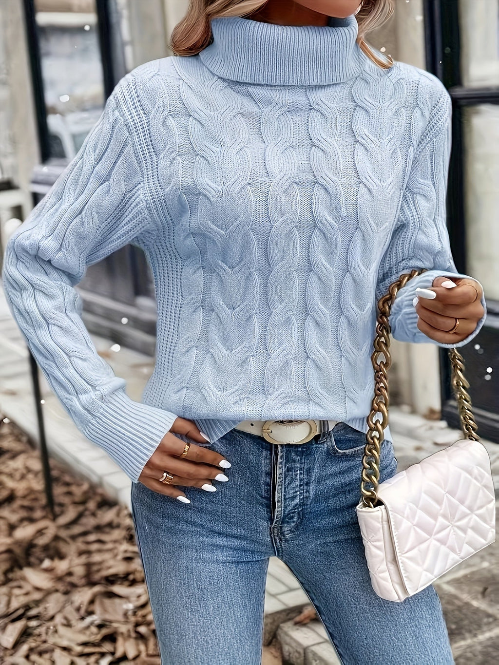 Women's Lightly Shaped Twisted Cable Roll Neck Jumper