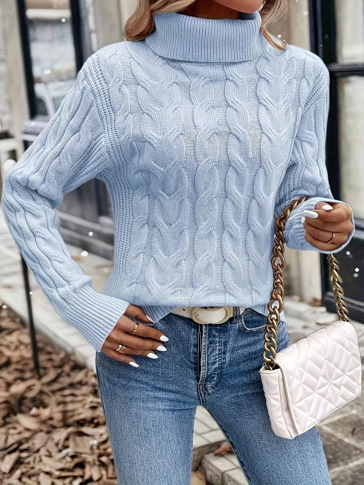 Women's Lightly Shaped Twisted Cable Roll Neck Jumper