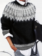 Women's Warm Jacquard Chunky Knit Jumper with Crew Neck