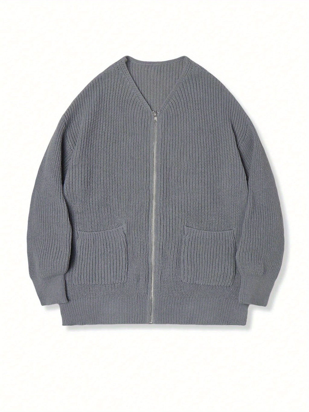 Men's Loose Drop-Shoulder Textured Cardigan with Zip Front