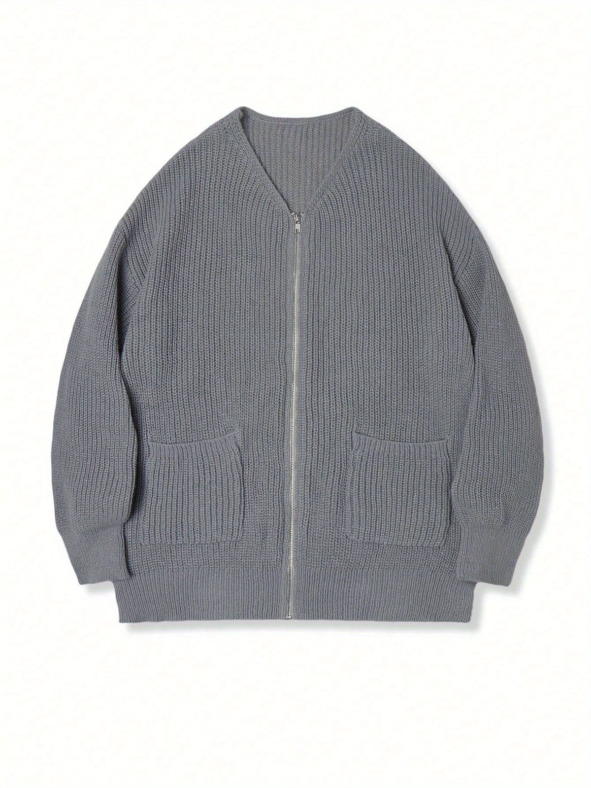 Men's Loose Drop-Shoulder Textured Cardigan with Zip Front
