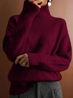 Women's Relaxed High Neck Jumper with Diamond Knit Pattern