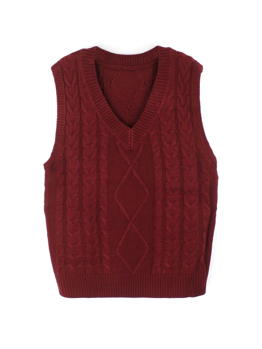 Women's Sleeveless Cable Knit Layering Slipover with V-Neck