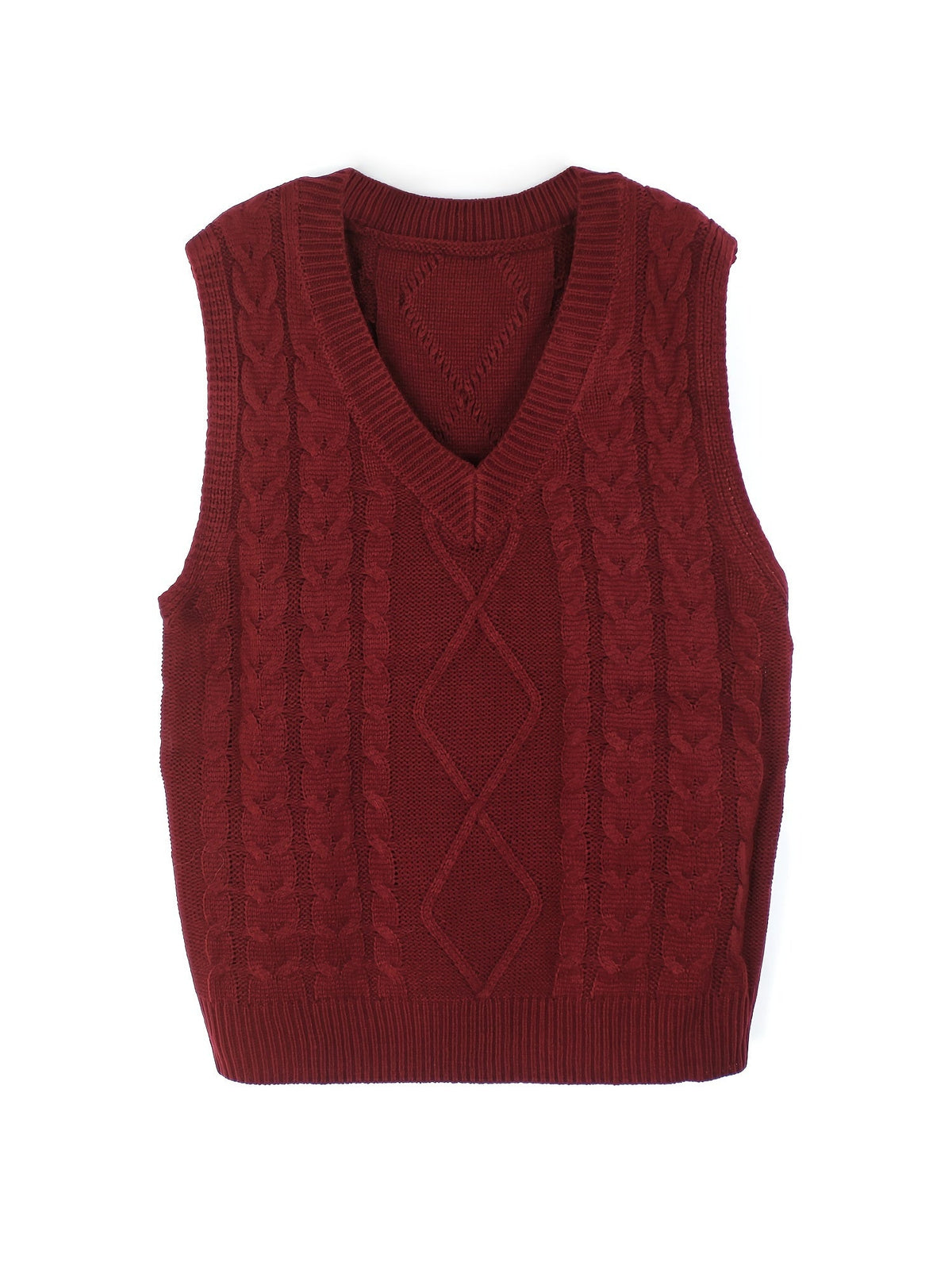 Women's Sleeveless Cable Knit Layering Slipover with V-Neck