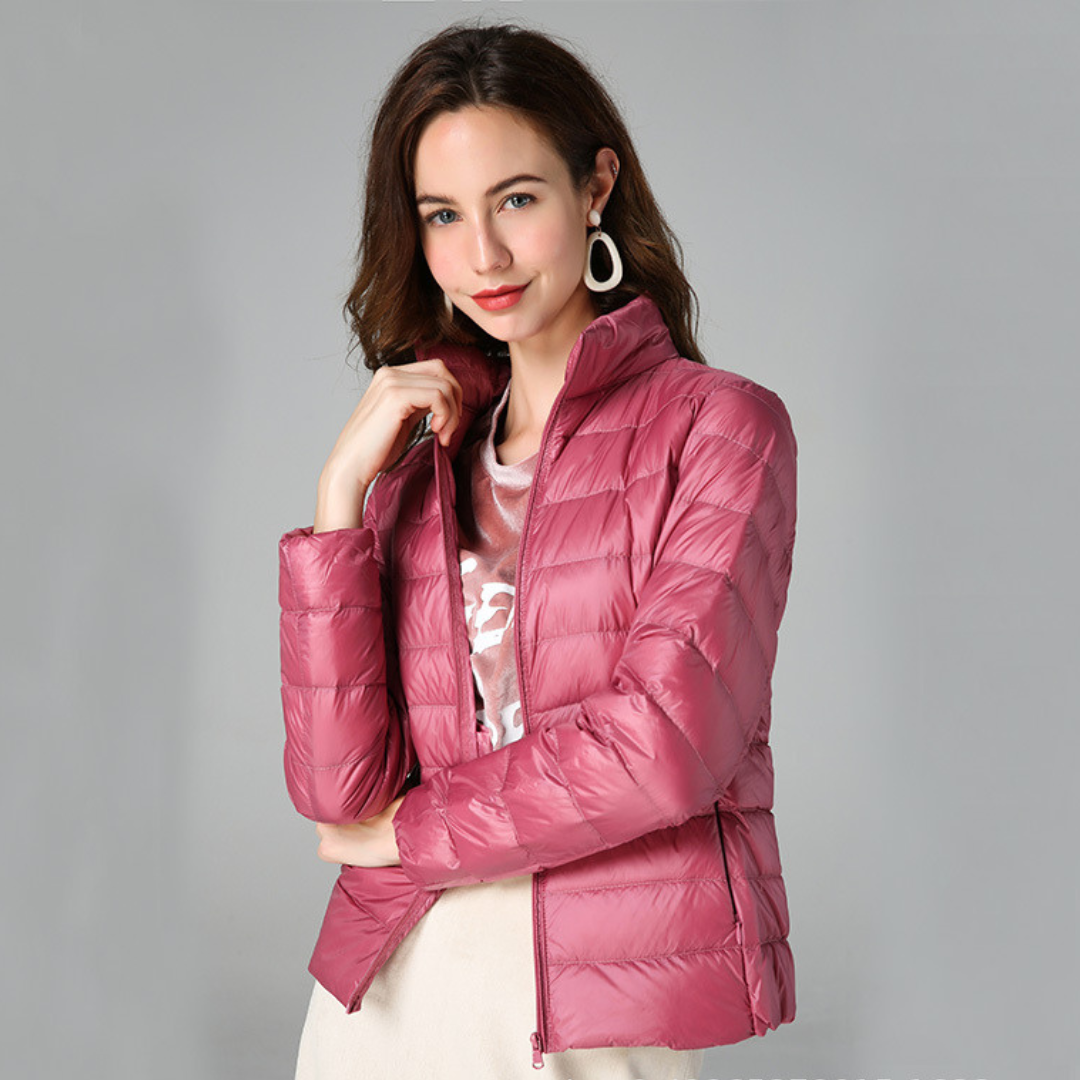 Women's Breathable Feather-Fill Raincoat that Packs into a Pouch - Pink