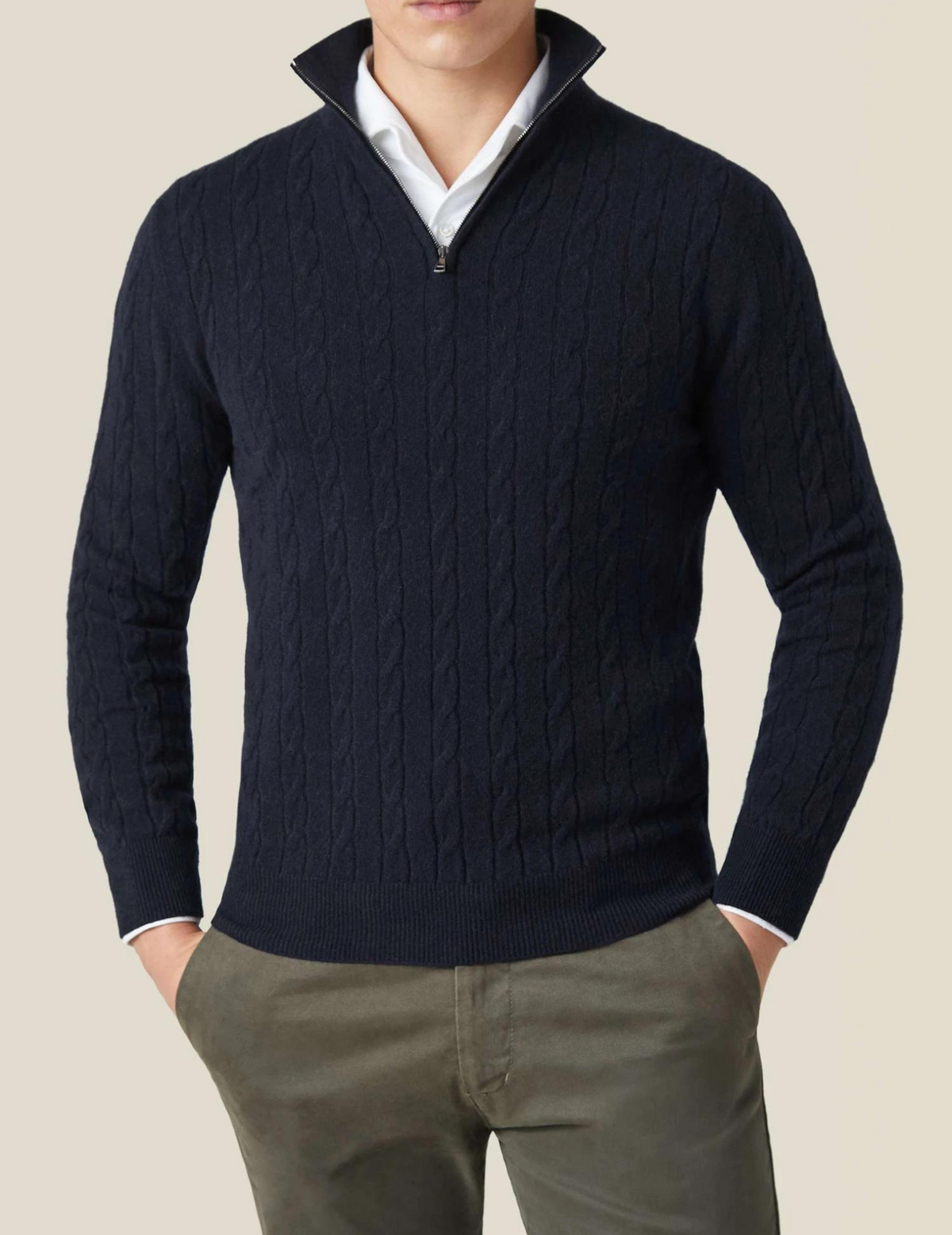 Men's Classic-Fit Half-Zip Cable Knit Pullover - Black