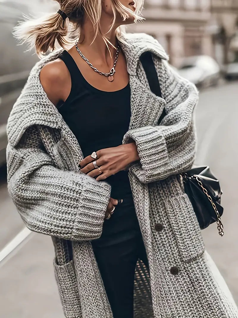 Women's Open-Front Rib-Knit Longline Cardigan with Roomy Sleeves