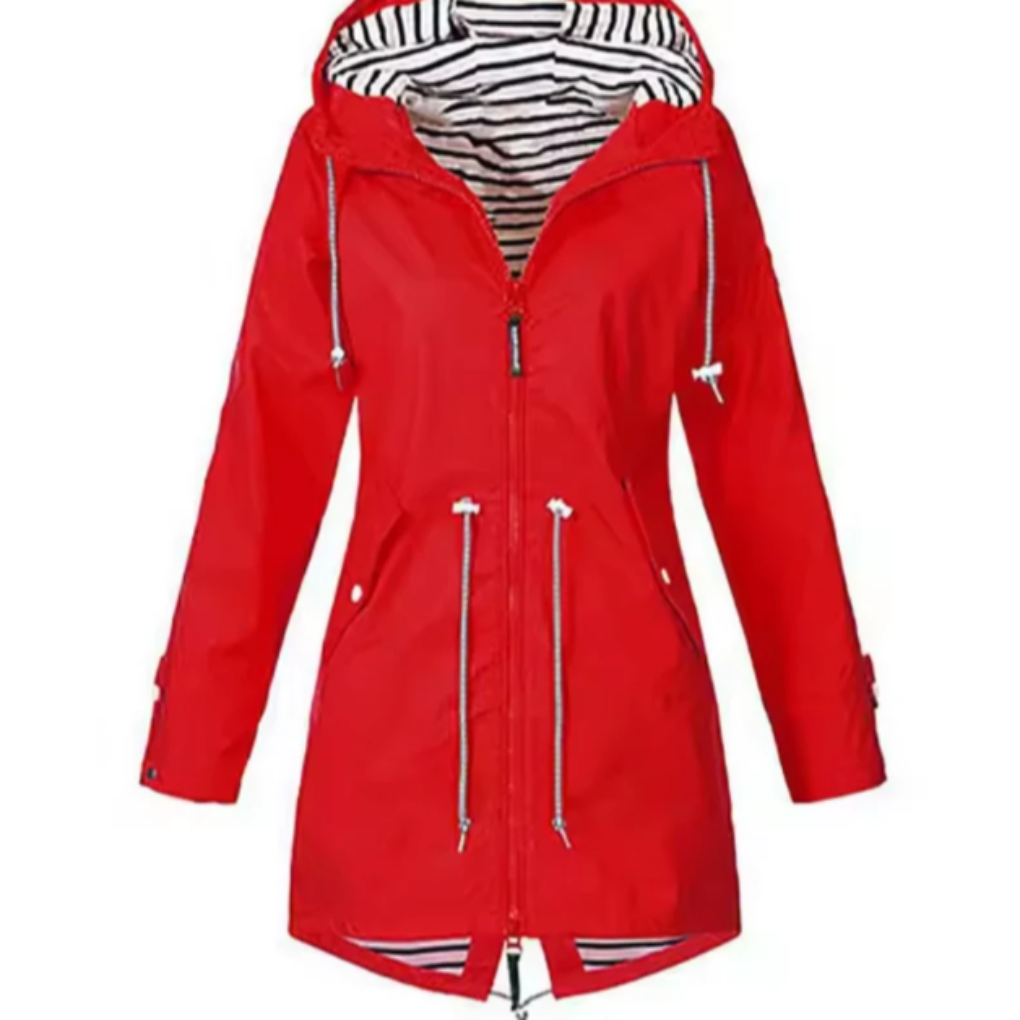 Women's Drawcord-Hood Weatherproof Cagoule with Zip Pockets - Red