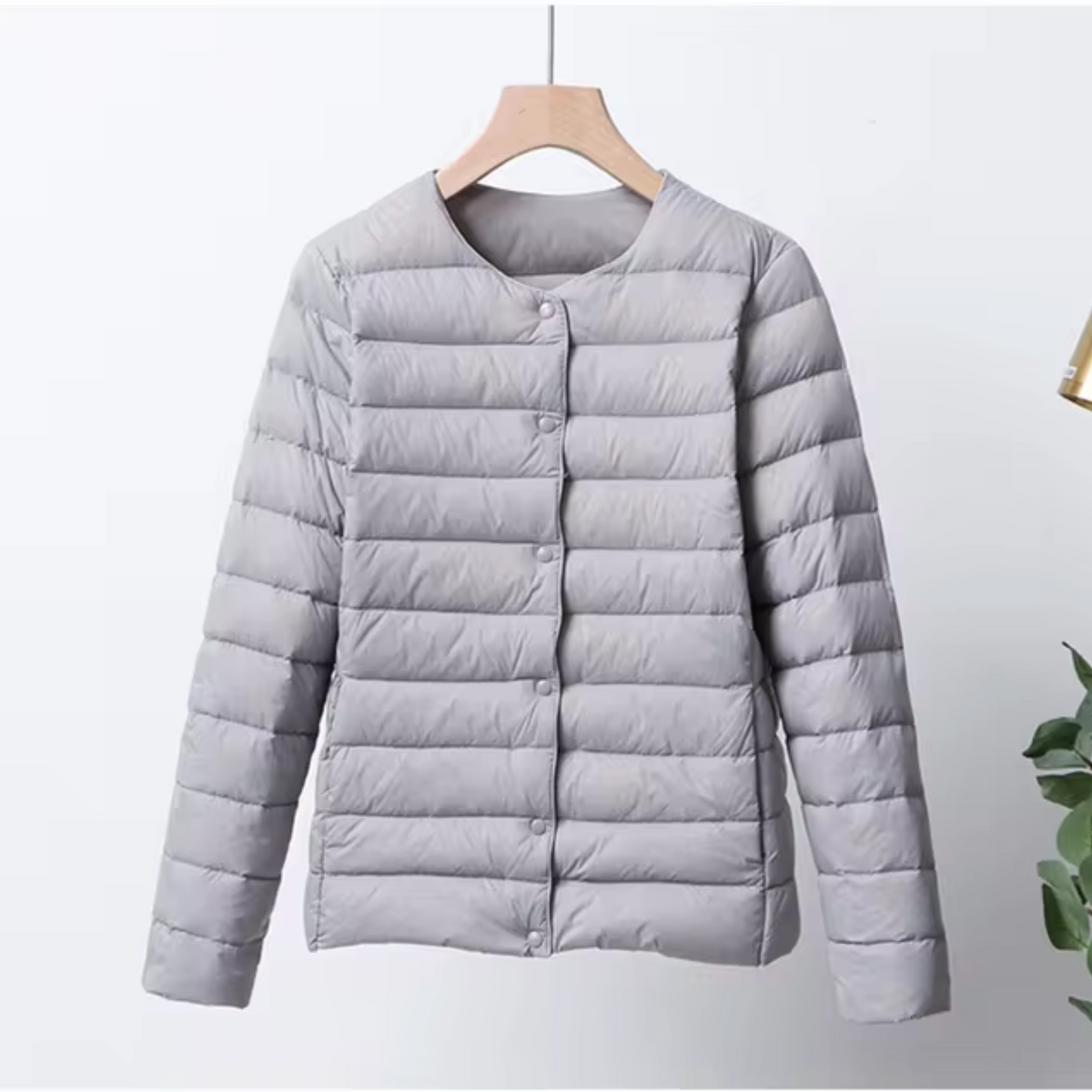 Women's Narrow-Quilted Collarless Down Layering Jacket - Grey