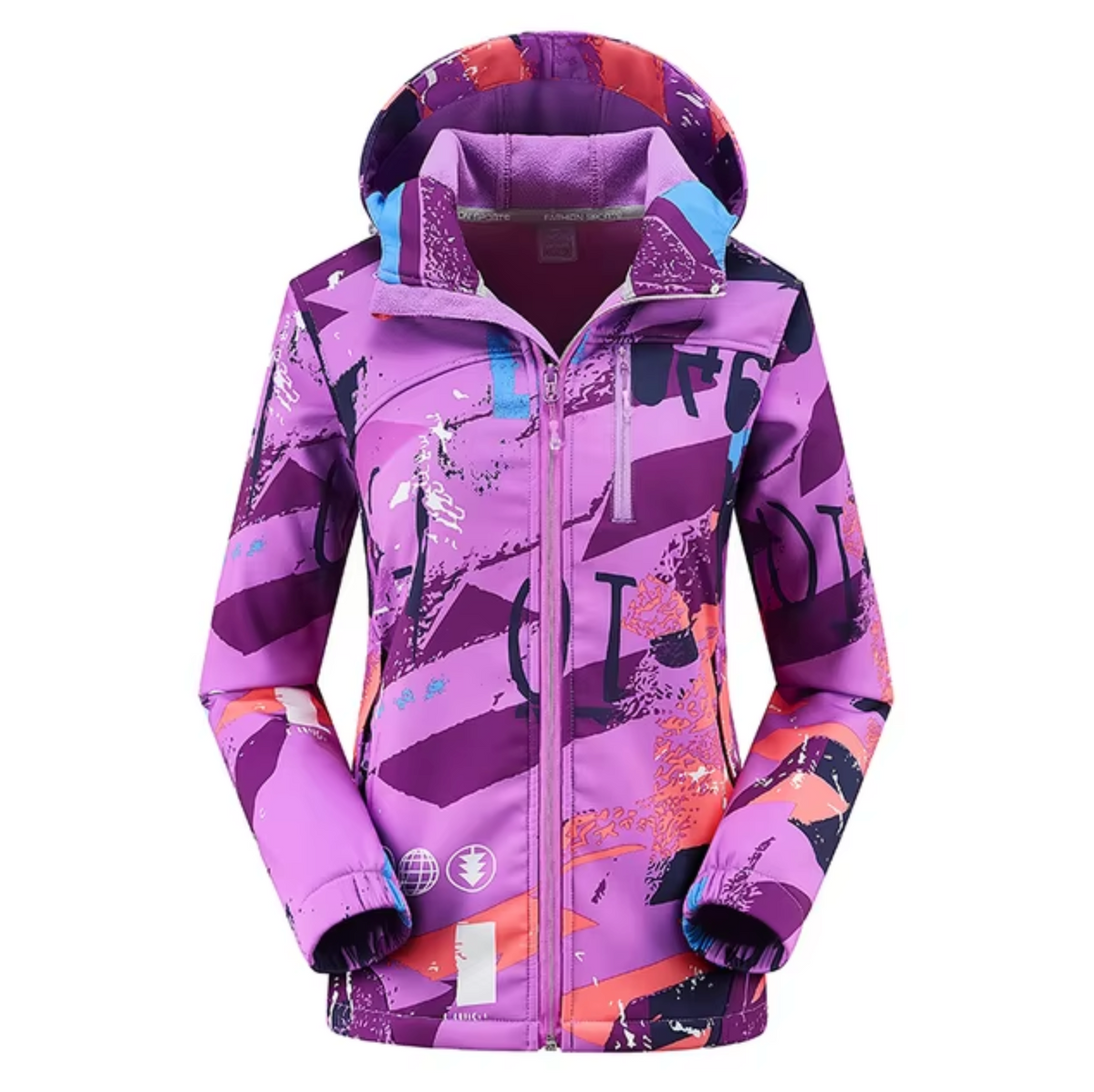 Women's Bold-Print Thermal Softshell Jacket for Hill Walks - Light Purple